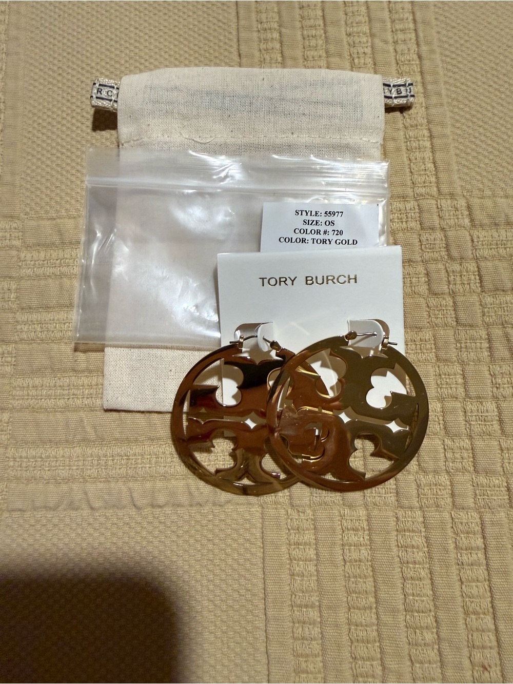 TORY BURCH Gold Miller Icon Double T Logo 2” Hoop Earrings NWT